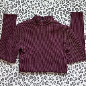 Lulu's Signature Staple Burgundy Textured Ribbed Mock Neck Bodysuit